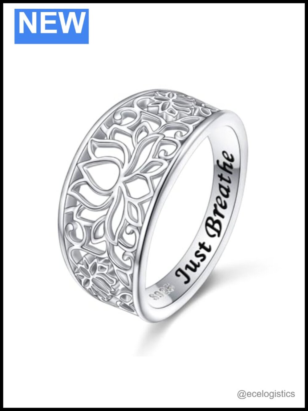 925 Sterling Silver Lotus Just Breathe Ring Size 7